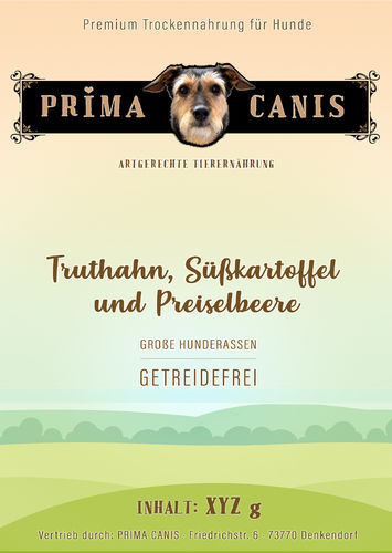 PRIMA CANIS Super Premium getreidefrei Truthahn, Süßkartoffel & Preiselbeere