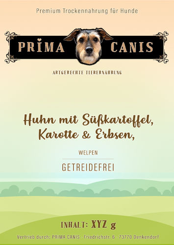 PRIMA CANIS Super Premium getreidefrei WELPEN Huhn mit Süßkartoffel, Karotte & Erbsen
