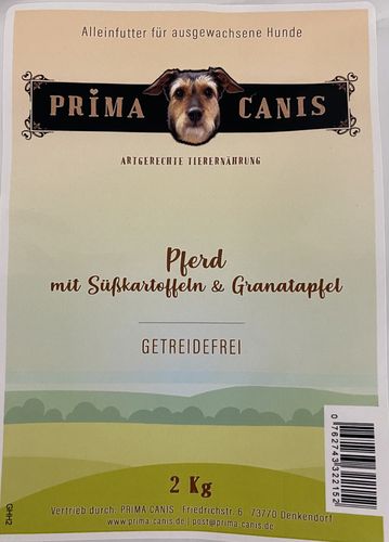 PRIMA CANIS Super Premium getreidefrei Pferd mit Süßkartoffel & Granatapfel